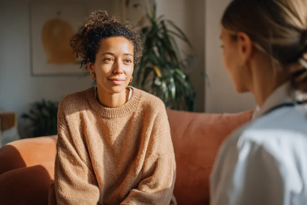 Woman finally being heard by a doctor about her perimenopause symptoms
