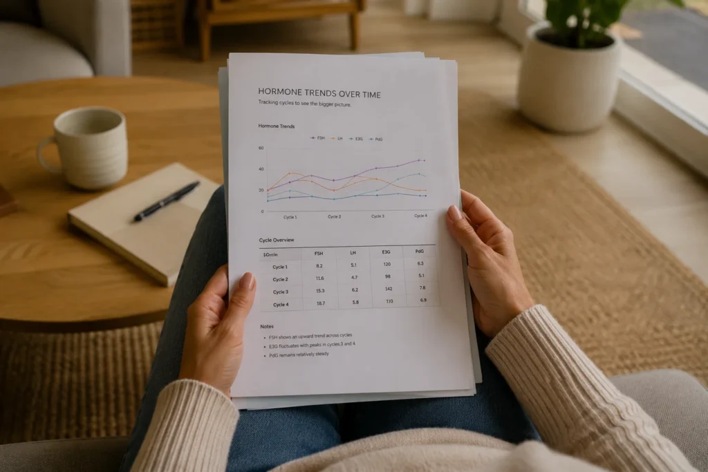 Woman bringing at-home perimenopause tests results to her doctor appointment
