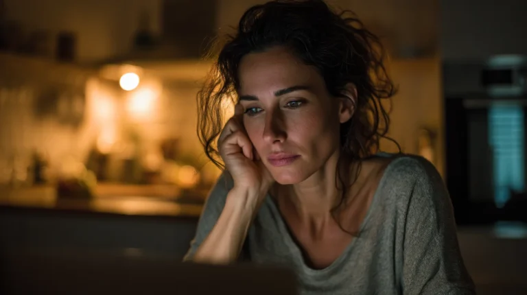 Early signs of perimenopause in your 30s — woman looking reflective in warm light