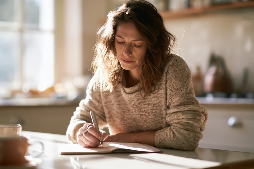 Woman tracking her symptoms after recognising perimenopause in her late 30s