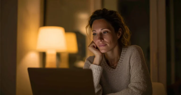 Woman researching whether Alloy menopause telehealth is worth it