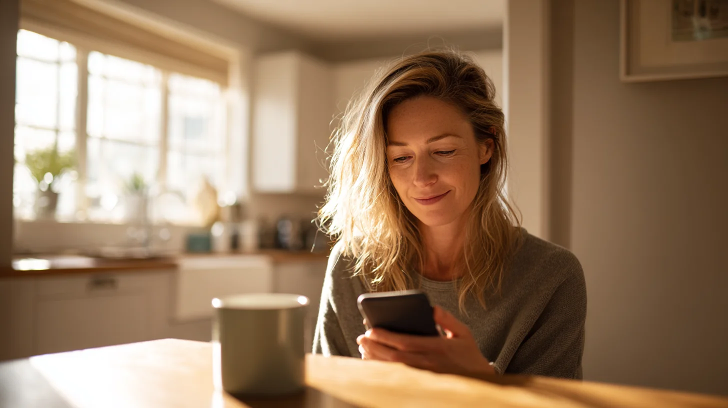 Woman checking Midi Health cost on her phone — perimenopause telehealth pricing 2026